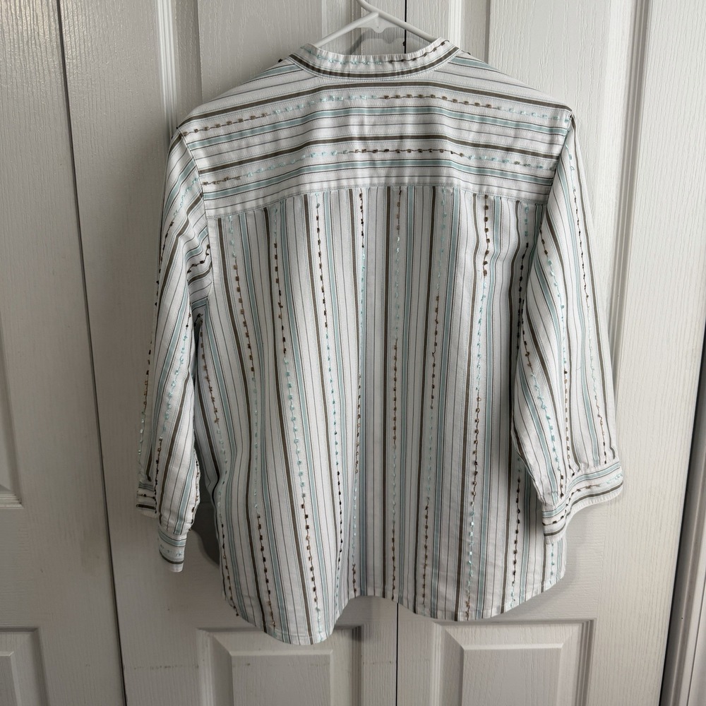 Alfred Dunner Embrodiered Floral Striped Button Up Top Women's Size 16 Vintage - Picture 5 of 5